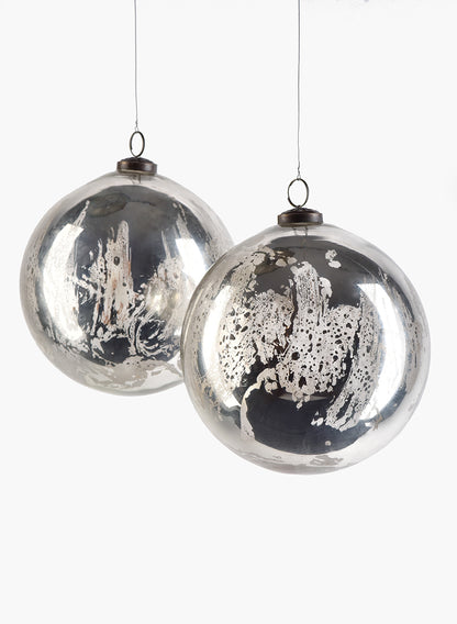 6in Round Antique Silver Glass Ornament Ball, Set of 2 Decor Jamali Garden