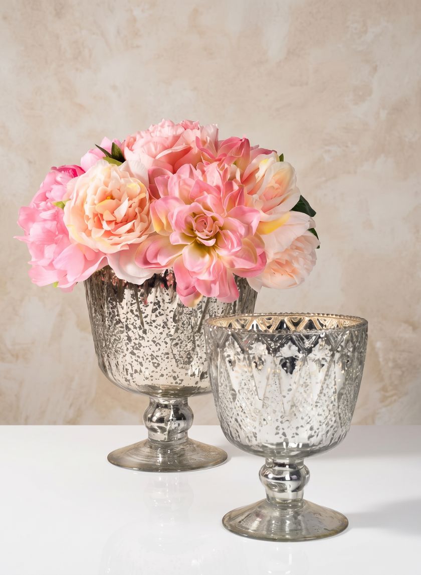 Patterned Silver Mercury Glass Coupes Decor Jamali Garden