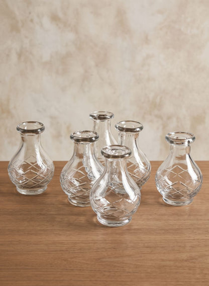 3.75in Tall Cut Work Clear Glass Bottle Vase, Set of 6 Decor Jamali Garden