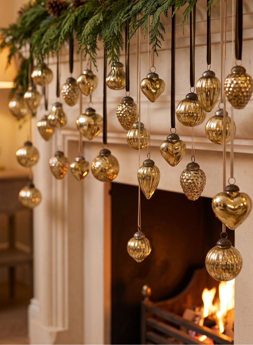 1.5in - 2in Round Mini Light Gold Mercury Glass Ornaments, Set of 12 Decor Jamali Garden