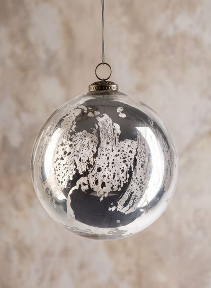 8in Round Antique Silver Glass Ornament Ball Decor Jamali Garden