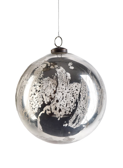 8in Round Antique Silver Glass Ornament Ball Decor Jamali Garden