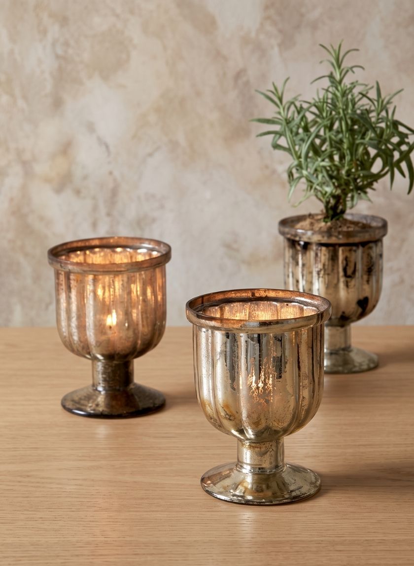 4.25in Tall Vintage Mercury Glass Pedestal Votive, Set of 6 Decor Jamali Garden