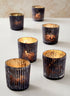 2.5in Tall Platinum Grey Ribbed Glass Votive Holder, Set of 6 Decor Jamali Garden