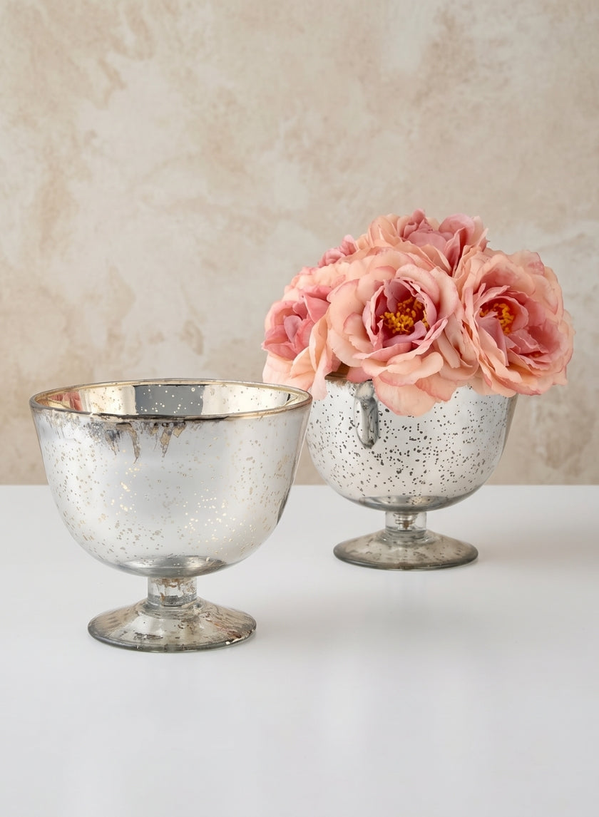 5in Tall Antique Silver Glass Bowl, Set of 2 Decor Jamali Garden