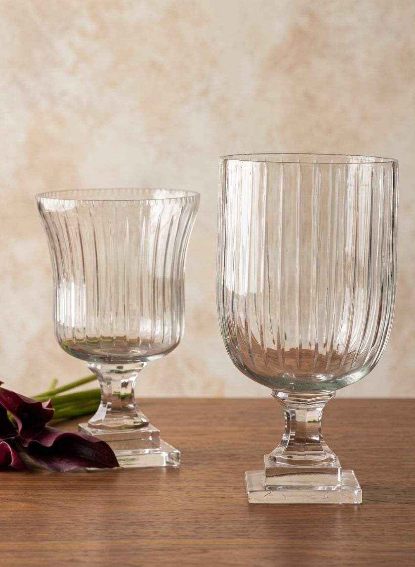 Cut Glass Line Pedestal Vases Decor Jamali Garden