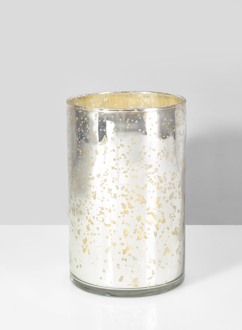 5.75in Tall Antique Silver Glass Cylinder Decor Jamali Garden