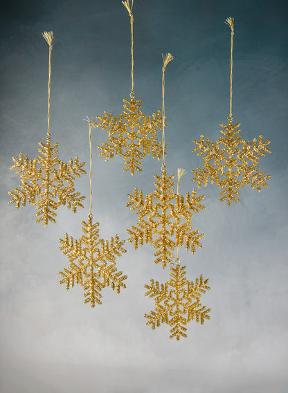 6in Wide Beaded Plastic Snowflake Amber, Set of 6 Decor Jamali Garden