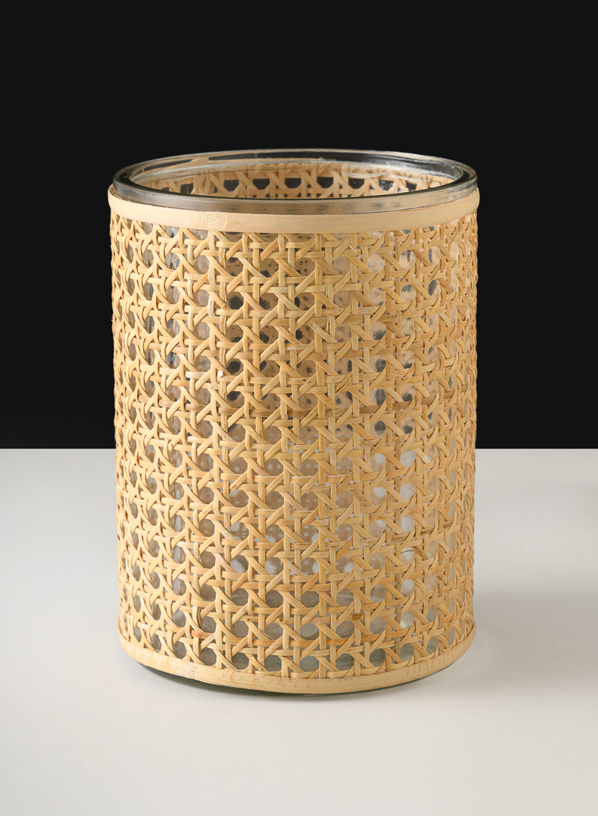 Indochine Cane Weaved Glass Cylinder Decor Jamali Garden