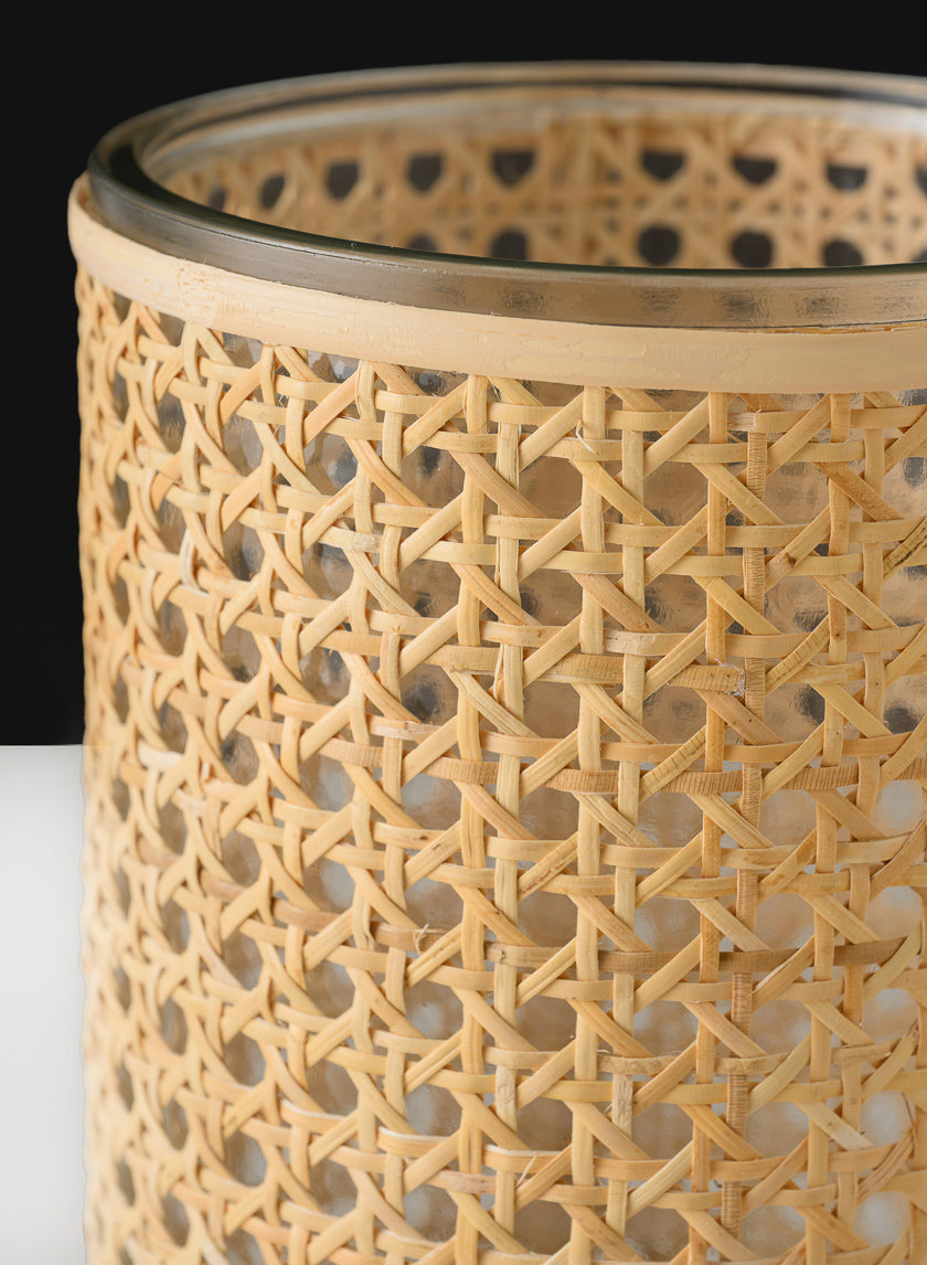 Indochine Cane Weaved Glass Cylinder Decor Jamali Garden