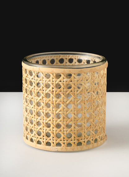 Indochine Cane Weaved Glass Cylinder Decor Jamali Garden
