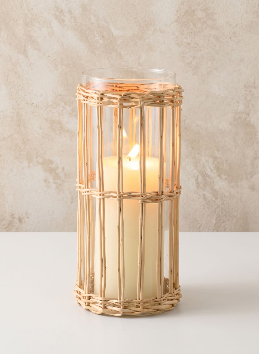 10in Tall Halong Cane Weaved Glass Cylinder