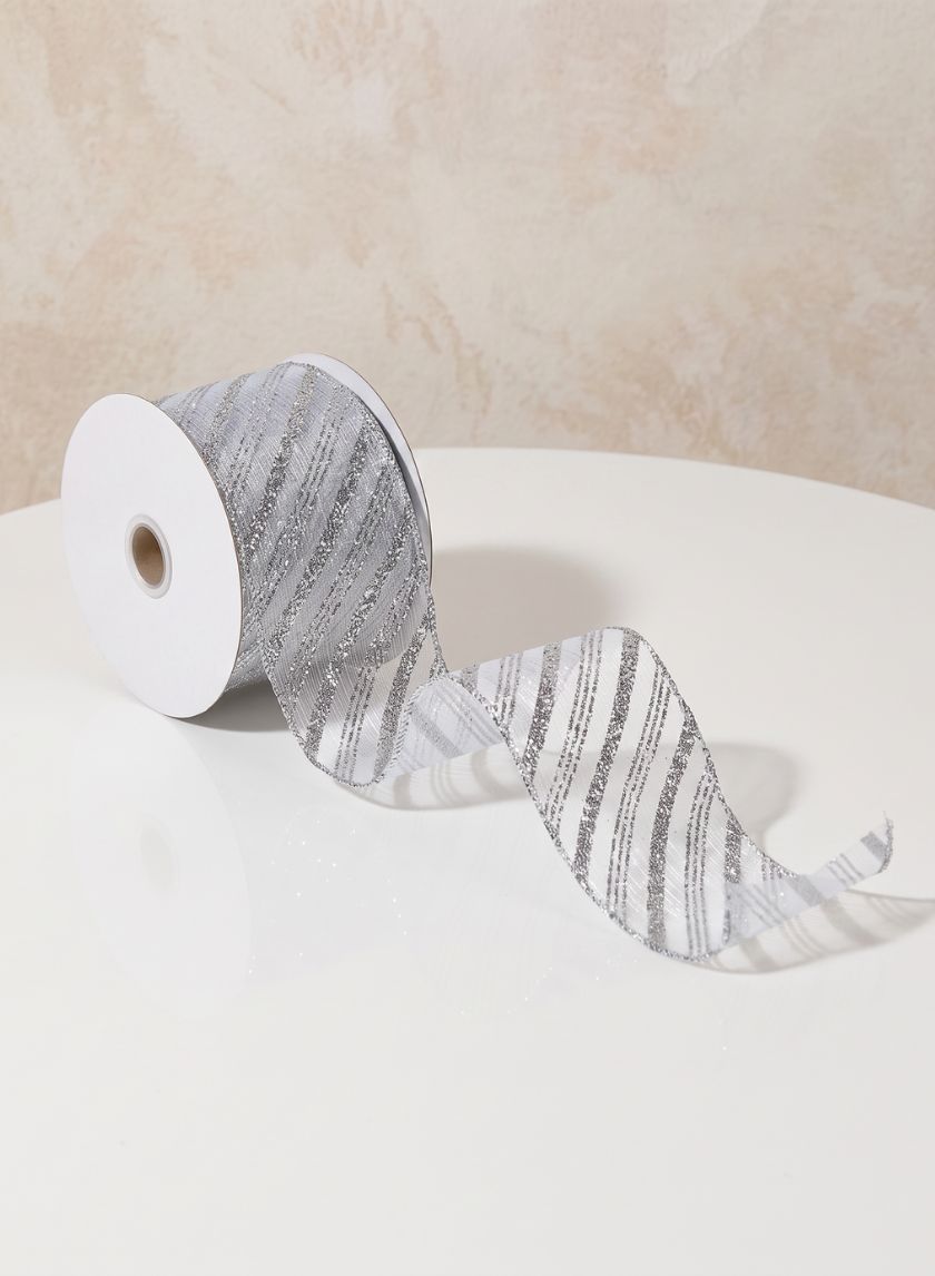 30ft Roll Ribbon-White/Silver Decor Jamali Garden