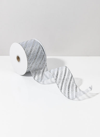 30ft Roll Ribbon-White/Silver Decor Jamali Garden