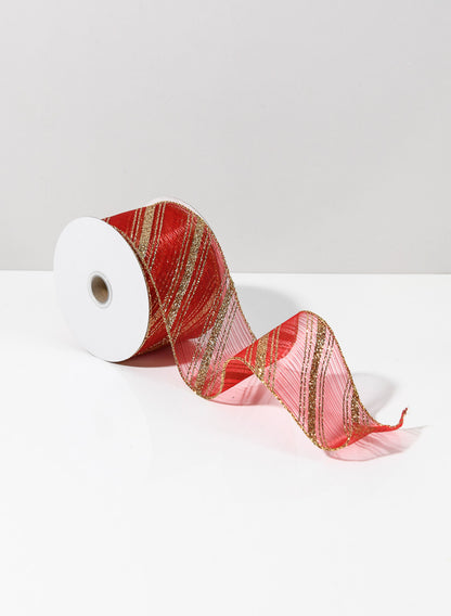 30ft Roll Ribbon - Red Sheer W/Gold Glitter Decor Jamali Garden