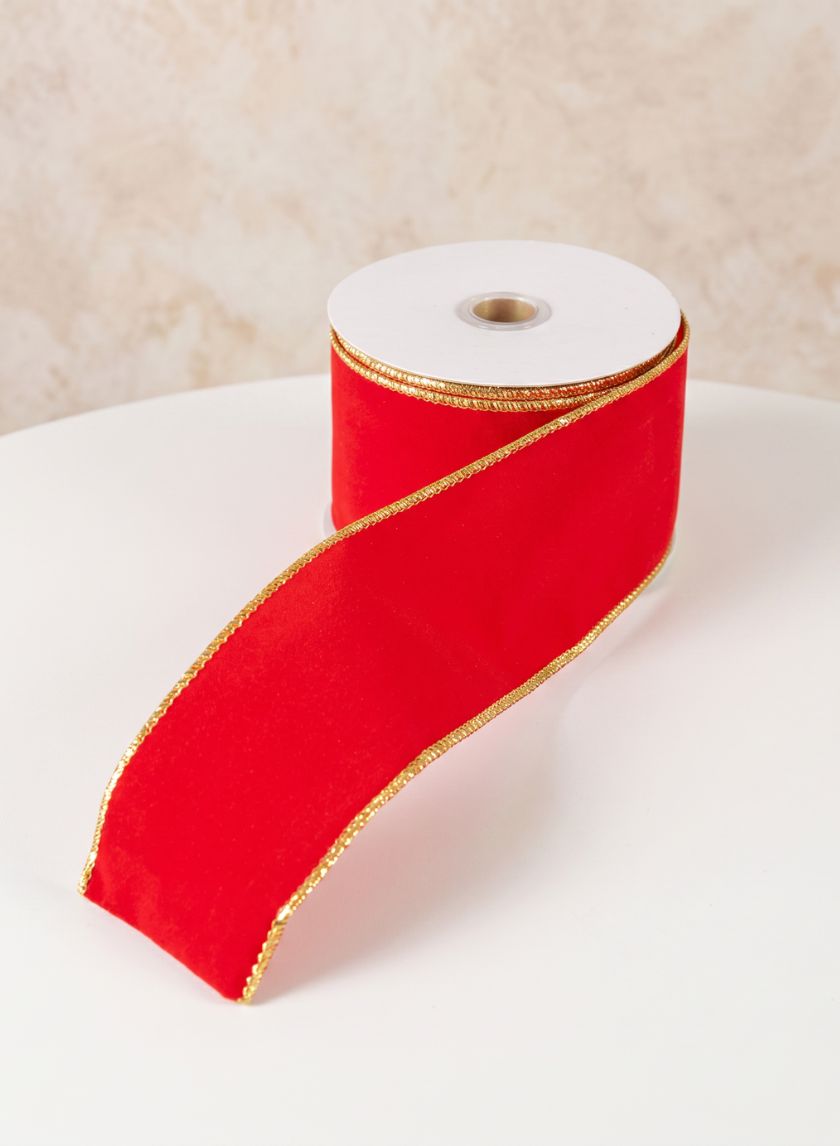 30ft Long Roll Ribbon-Red with Gold Glitter Decor Jamali Garden