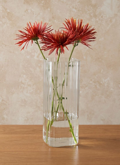 10in Tall Vendome Rounded Square Ribbed Glass Vase Decor Jamali Garden