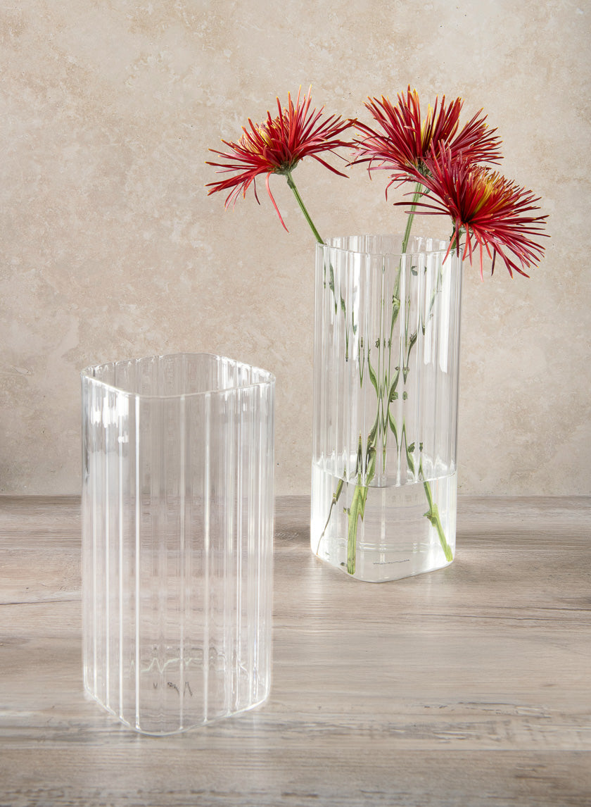 Vendome Rounded Square Ribbed Glass Vase