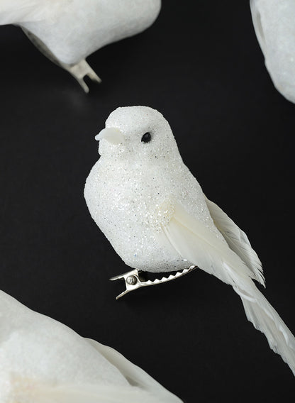 4in Long White Glitter Mini Bird, Case of 12 Decor Jamali Garden