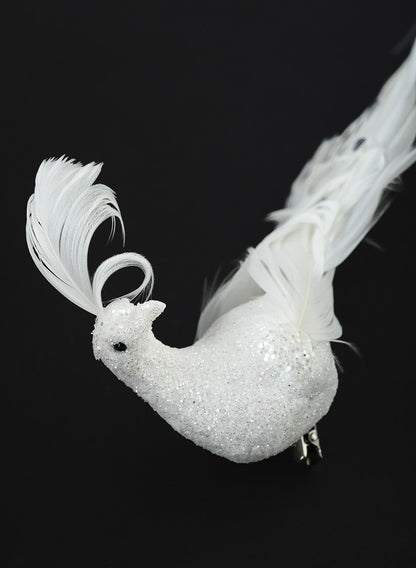 12in Long Fancy White Peacock Ornament, Case of 6 Decor Jamali Garden