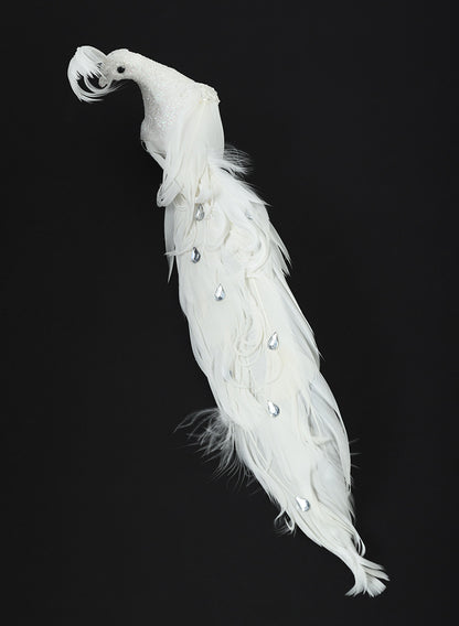12in Long Fancy White Peacock Ornament, Case of 6 Decor Jamali Garden
