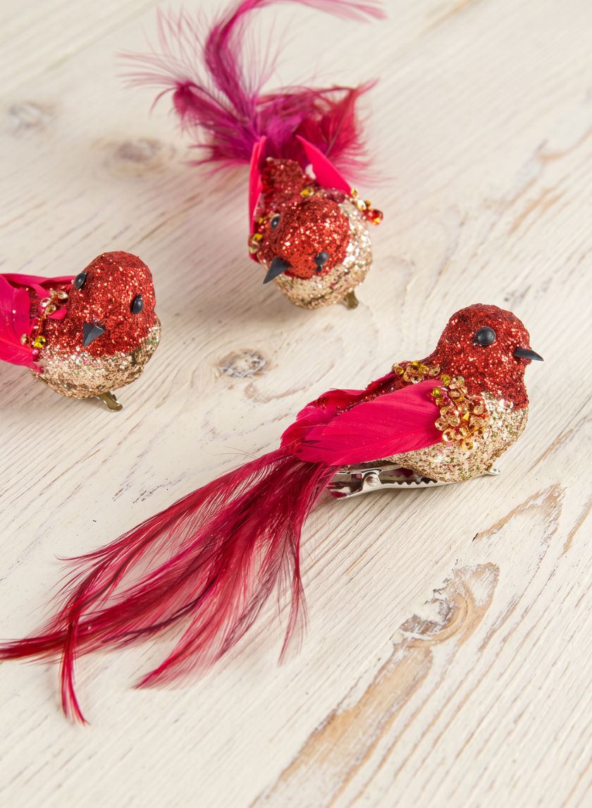 5in Long Decorative Red Bird, Set of 4 Decor Jamali Garden