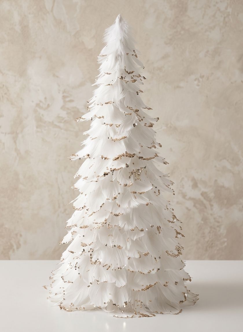 18in Tall White Gold Tip Feather Tree