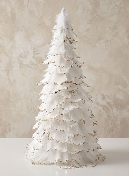 18in Tall White Gold Tip Feather Tree Decor Jamali Garden