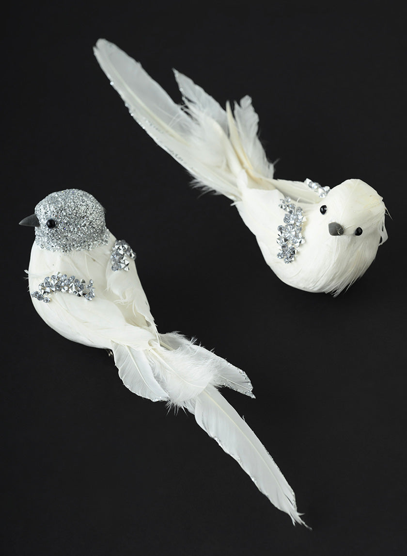 7in Long Silver Head White Feathered Bird, Set of 2 Decor Jamali Garden