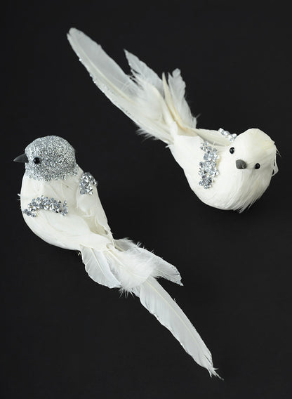 7in Long Silver Head White Feathered Bird, Set of 2 Decor Jamali Garden