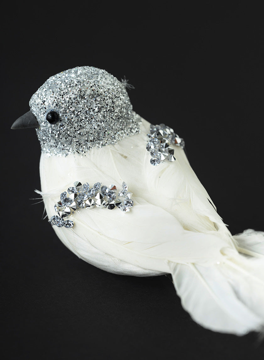 7in Long Silver Head White Feathered Bird, Set of 2 Decor Jamali Garden