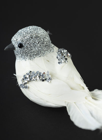 7in Long Silver Head White Feathered Bird, Set of 2 Decor Jamali Garden