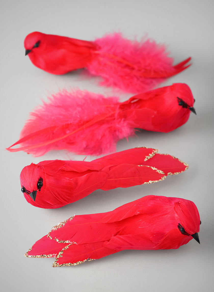 5in Long Red Robbin Hood Birds, Set of 4 Decor Jamali Garden