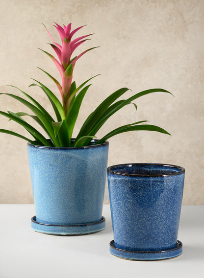 Ming Ceramic Pot with Saucer, Ice Blue Decor Jamali Garden