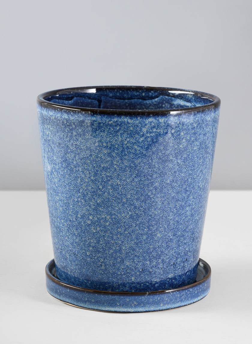 Ming Ceramic Pot with Saucer, Ice Blue Decor Jamali Garden