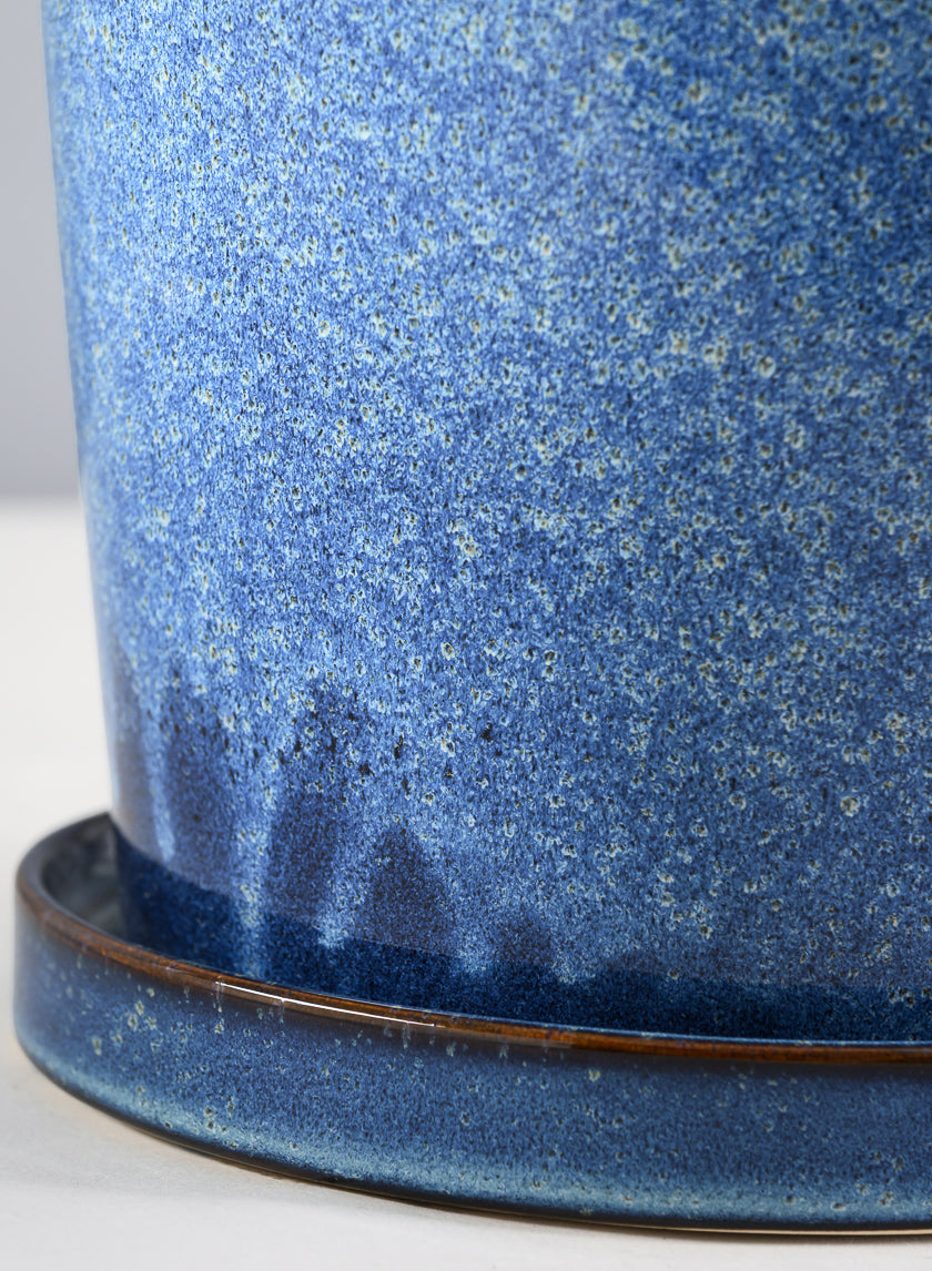 Ming Ceramic Pot with Saucer, Ice Blue Decor Jamali Garden