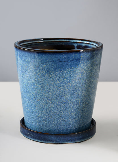Ming Ceramic Pot with Saucer, Ice Blue Decor Jamali Garden