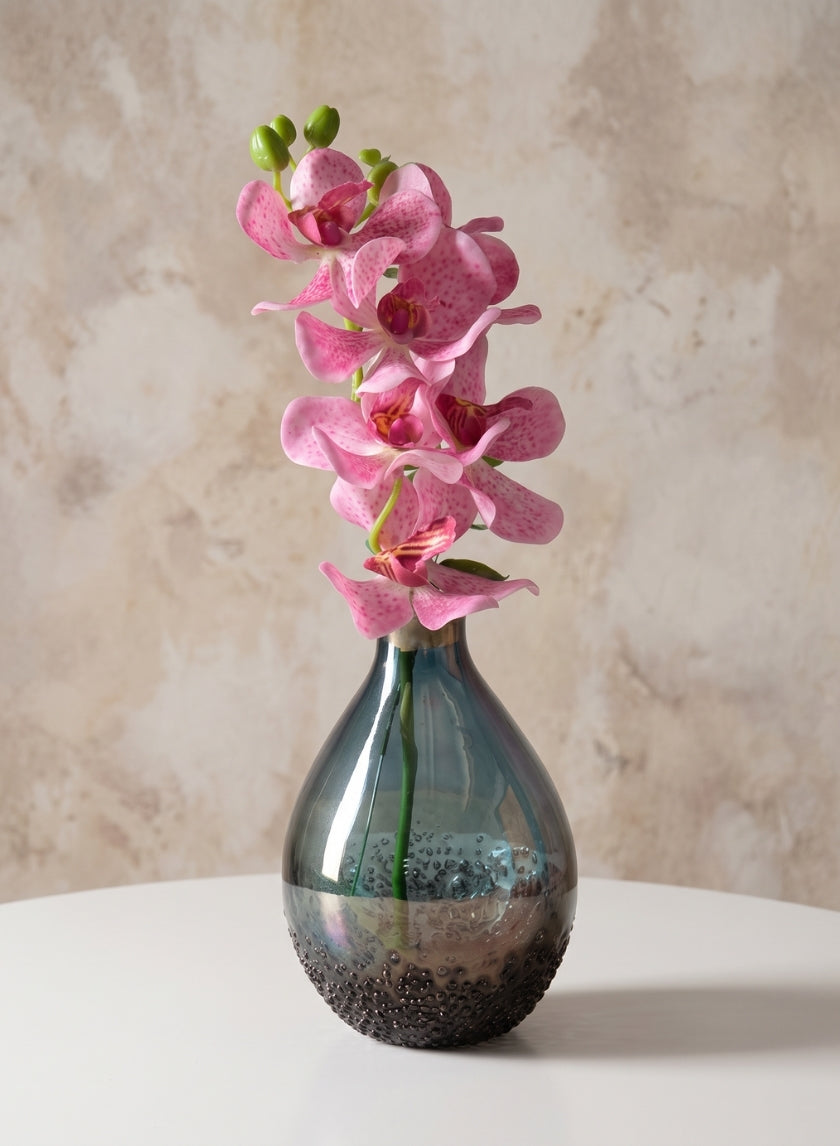 6in Tall Suenos Artisan Speckled Smoke Luster Glass Vase