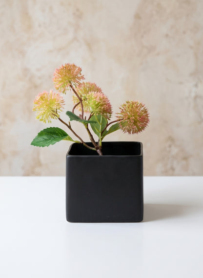 5in Tall Matte Black Ceramic Cube