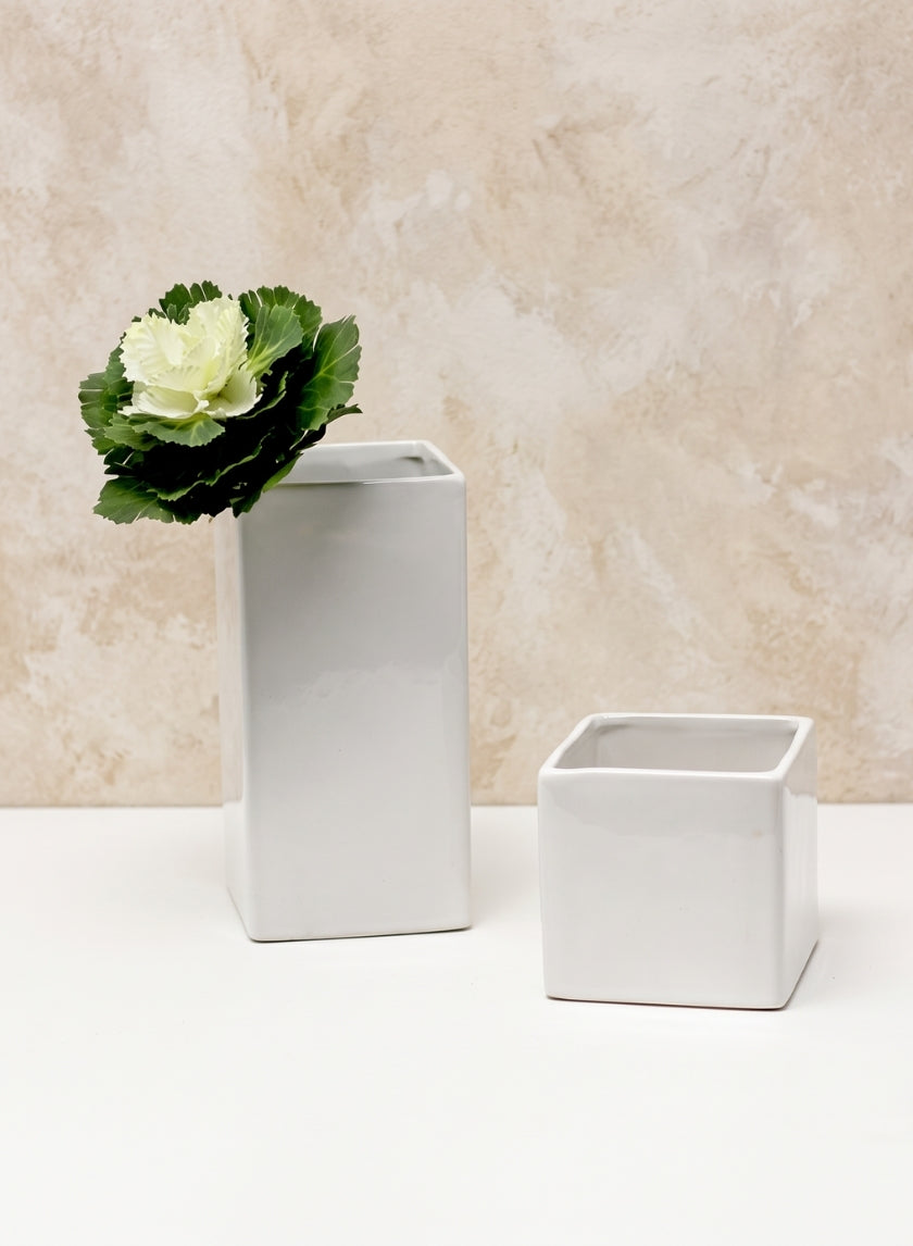 3in Tall Gloss White Ceramic Cube, Set of 4