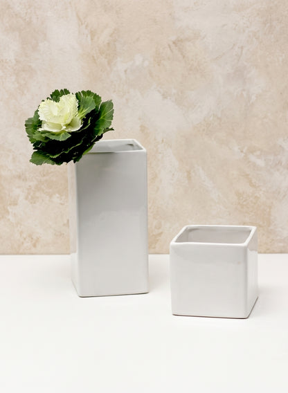 3in Tall Gloss White Ceramic Cube, Set of 4