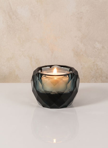2.25in Wide Grey Faceted Cup Crystal Tealight Holder Decor Jamali Garden
