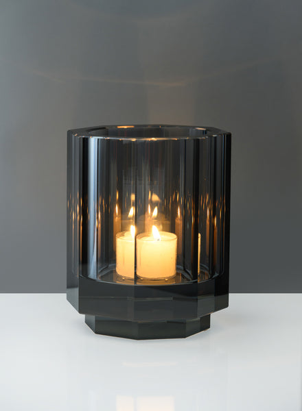 5in Tall Krustallos Luxe Smoke Gray Crystal Glass Candle Holder