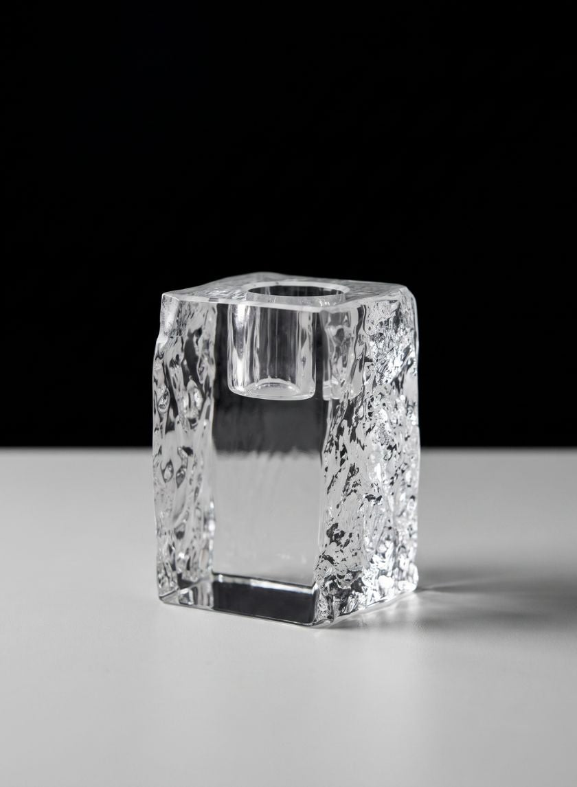 2.75in Tall Ice Block Taper Glass Holder Decor Jamali Garden