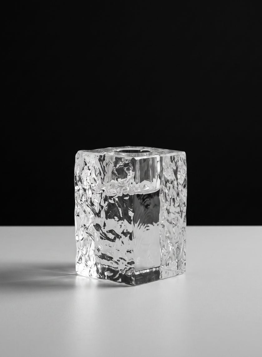 2.75in Tall Ice Block Taper Glass Holder Decor Jamali Garden