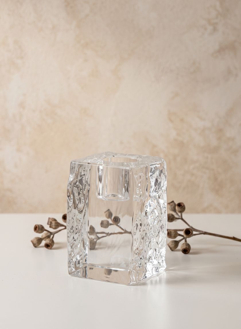 2.75in Tall Ice Block Taper Glass Holder Decor Jamali Garden