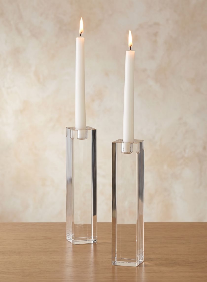 9in Tall Square Crystal Block Taper Glass Candle Holder Decor Jamali Garden
