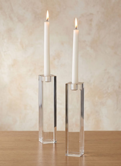 9in Tall Square Crystal Block Taper Glass Candle Holder Decor Jamali Garden