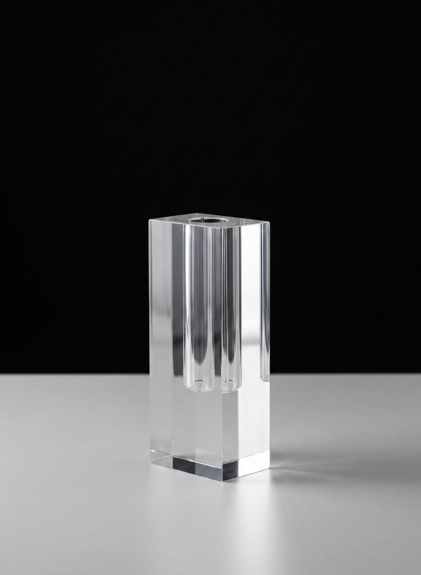 6in Tall Rectangle Crystal Glass Vase