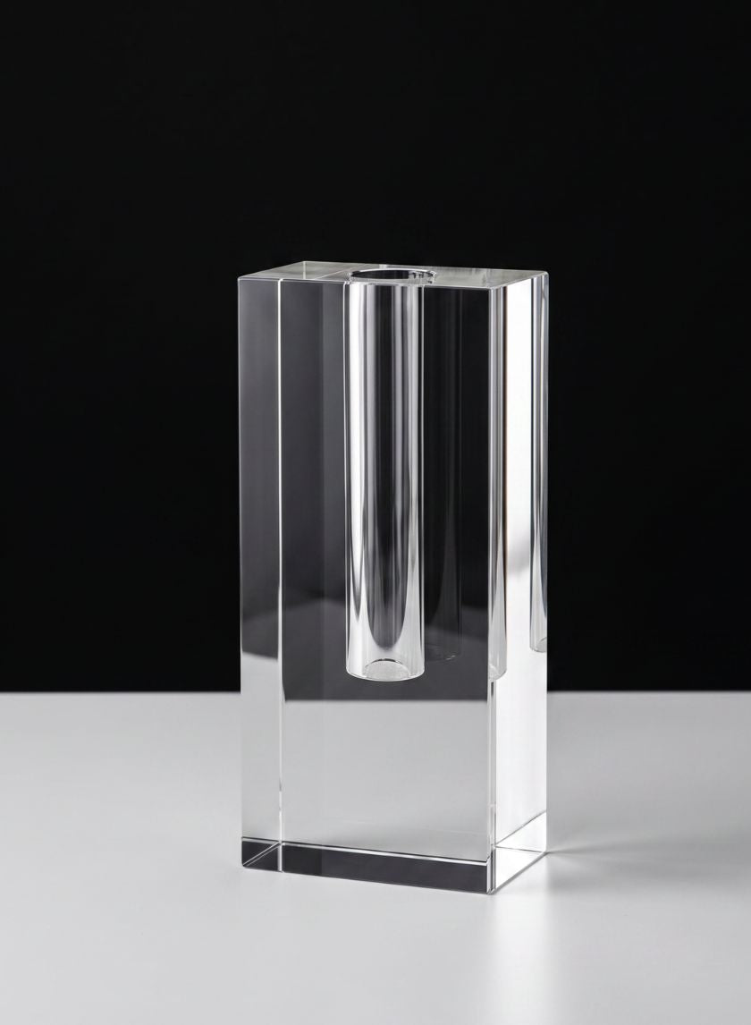 6in Tall Rectangle Crystal Glass Vase Decor Jamali Garden